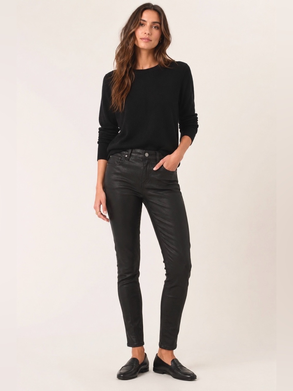 Eileen Fisher Black Slim Coated Jeans Size 2 Classic Stretch Denim